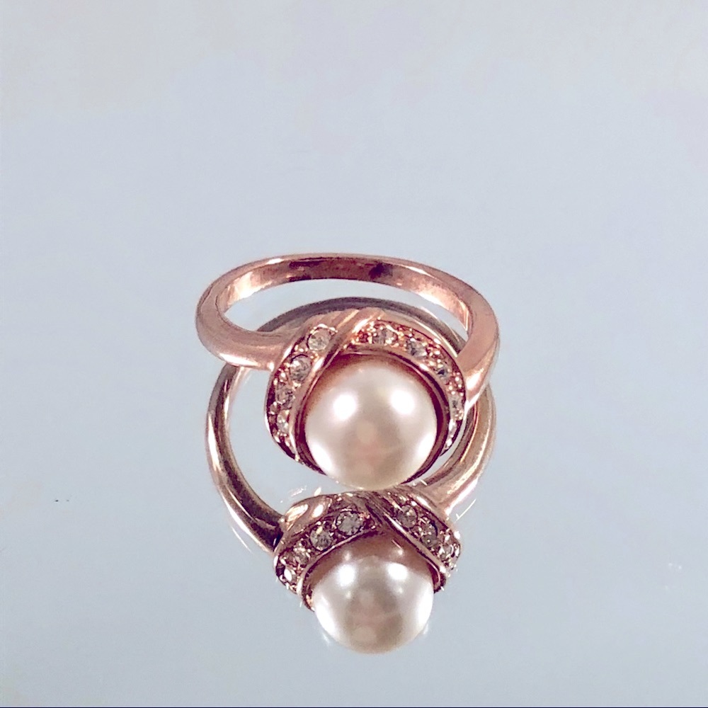 Rose Gold Pearl Rhinestones Ring